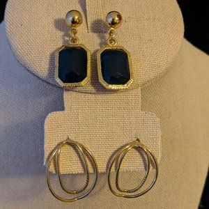 2 Pairs Of Vintage Geometric Earrings 1.2" Gold